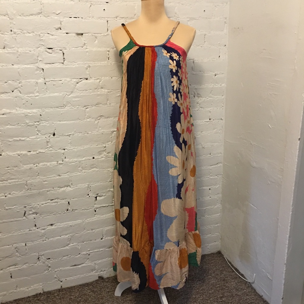 Farm Rio sleeveless shift midi dress poppy print size xs